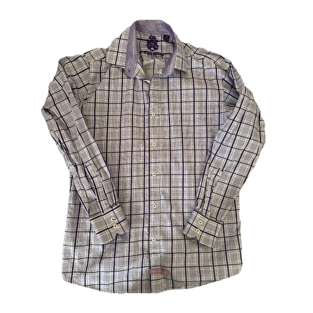 English Laundry Christopher Wicks Men's Plaid Dress Shirt Purple‎ Size 16 34/35
